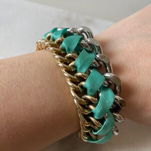 Rachel Leigh chain bracelet  with aqua ribbon‎